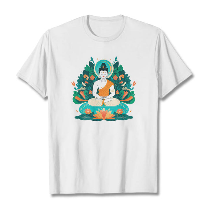Piedras de Buda Flor Hierba Loto Bodhisattva Camiseta - Blanco - 2XL - image 3