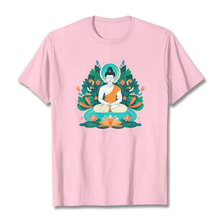 Piedras de Buda Flor Hierba Loto Bodhisattva Camiseta - Rosa claro - 2XL - image 12