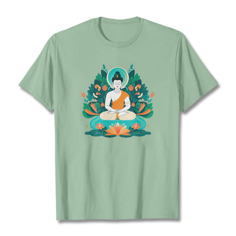 Piedras de Buda Flor Hierba Loto Bodhisattva Camiseta - Verde pálido - 2XL - image 14