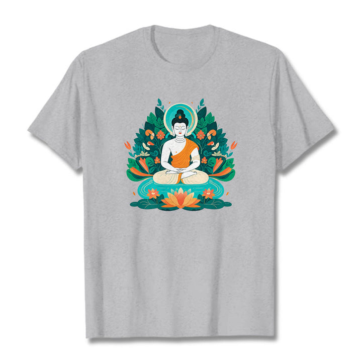 Piedras de Buda Flor Hierba Loto Bodhisattva Camiseta - Gris claro - 2XL - image 19