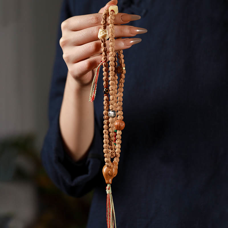 Buda Piedras 108 Cuentas Semillas de Bodhi Ágata Roja Pulsera Mala de Sabiduría Cabeza de Ciervo