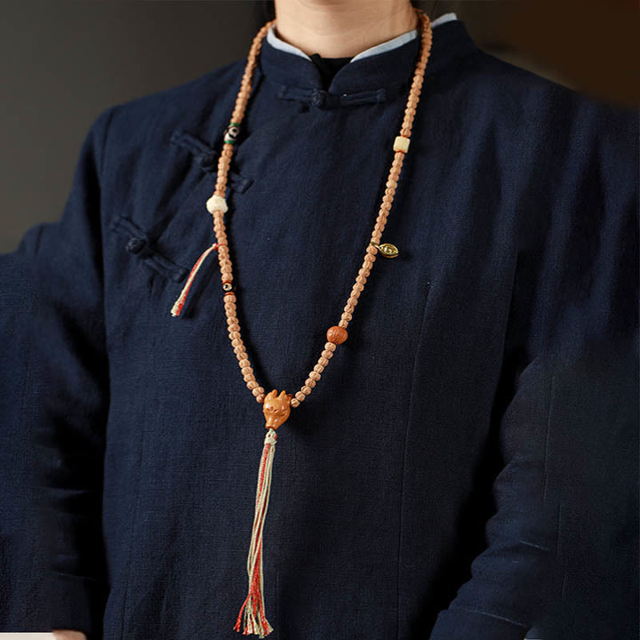 Buda Piedras 108 Cuentas Semillas de Bodhi Ágata Roja Pulsera Mala de Sabiduría Cabeza de Ciervo