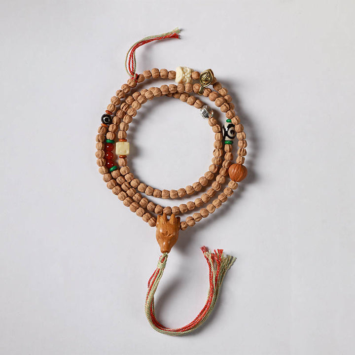Buda Piedras 108 Cuentas Semillas de Bodhi Ágata Roja Pulsera Mala de Sabiduría Cabeza de Ciervo