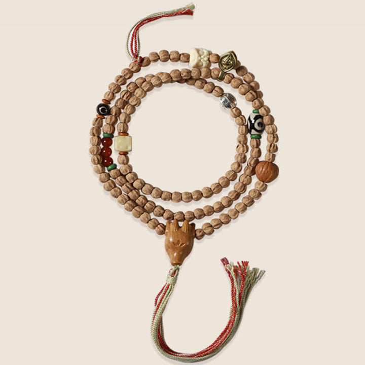 Buda Piedras 108 Cuentas Semillas de Bodhi Ágata Roja Pulsera Mala de Sabiduría Cabeza de Ciervo