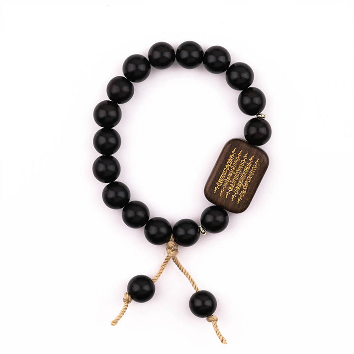 Pulsera de Paz Grabada con Escrituras en Madera de Ébano de Piedras de Buda