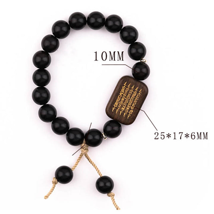 Pulsera de Paz Grabada con Escrituras en Madera de Ébano de Piedras de Buda