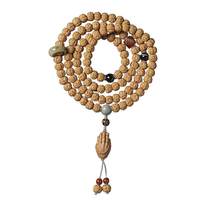 Buda Piedras Semilla de Bodhi Cuenta Dzi de Tres Ojos Amuleto de la Mano de Buda Pulsera de Riqueza