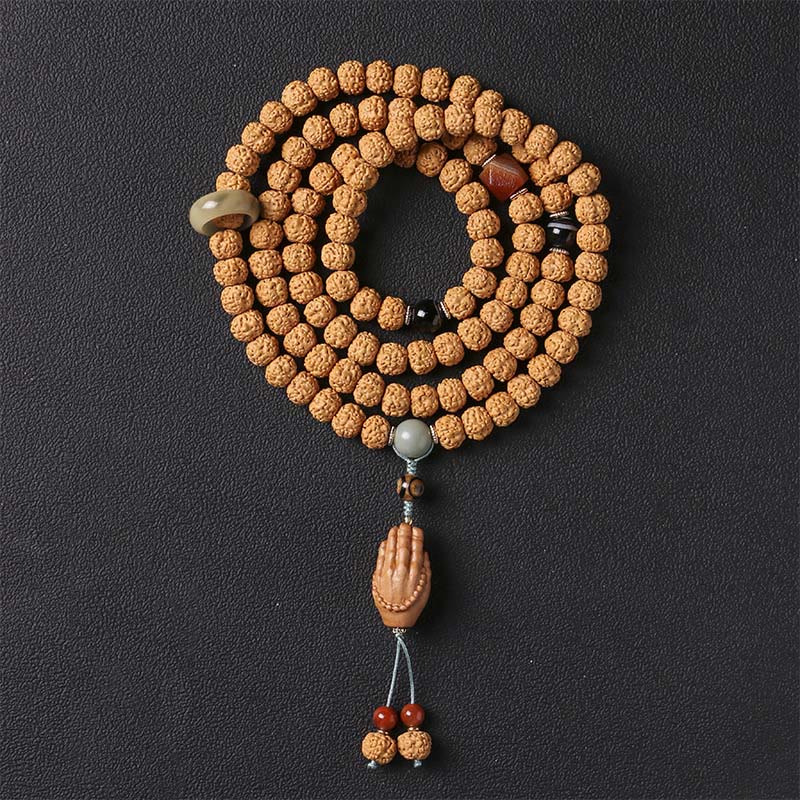 Buda Piedras Semilla de Bodhi Cuenta Dzi de Tres Ojos Amuleto de la Mano de Buda Pulsera de Riqueza