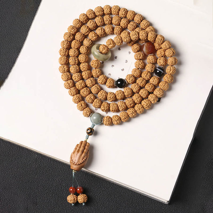 Buda Piedras Semilla de Bodhi Cuenta Dzi de Tres Ojos Amuleto de la Mano de Buda Pulsera de Riqueza