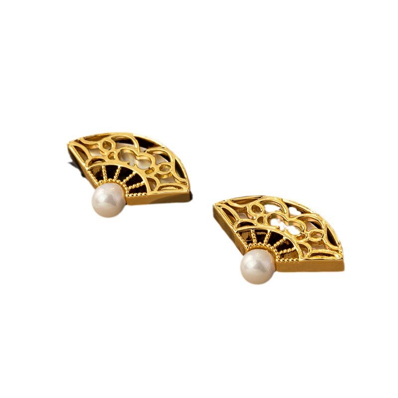 Buddha Stones Pendientes de Gota de Sabiduría de Cobre con Perla y Patrón de Abanico en Plata de Ley 925