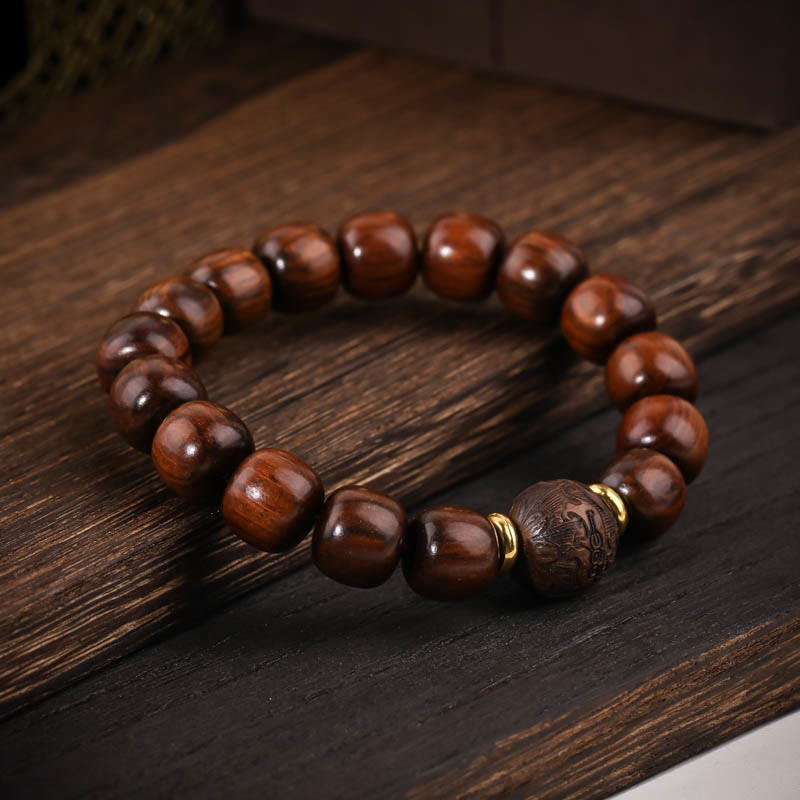 Pulsera de Compasión de Madera de Rosal Natural con Piedras de Buda