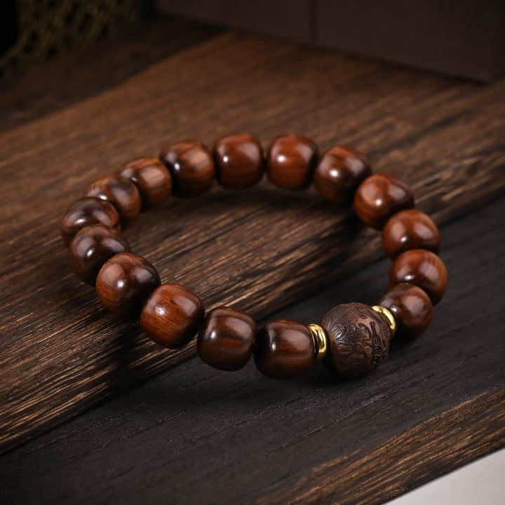 Pulsera de Compasión de Madera de Rosal Natural con Piedras de Buda