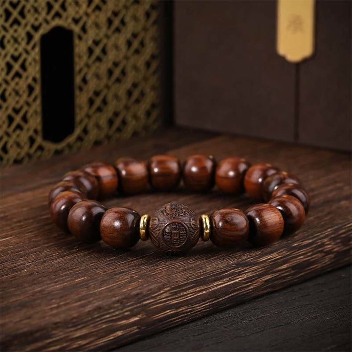Pulsera de Compasión de Madera de Rosal Natural con Piedras de Buda