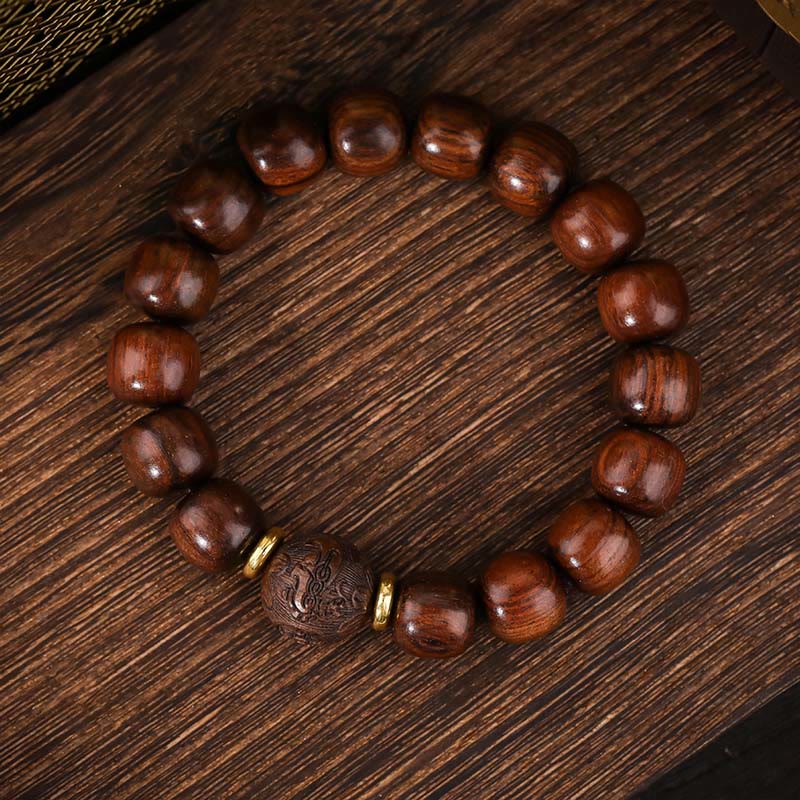 Pulsera de Compasión de Madera de Rosal Natural con Piedras de Buda