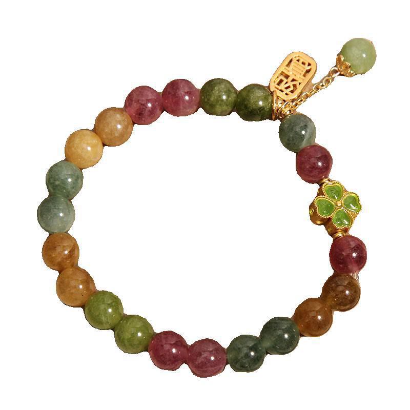 Pulsera Positiva de Trébol de Cuatro Hojas de Jade Turmalina de Colores y Piedras de Buda