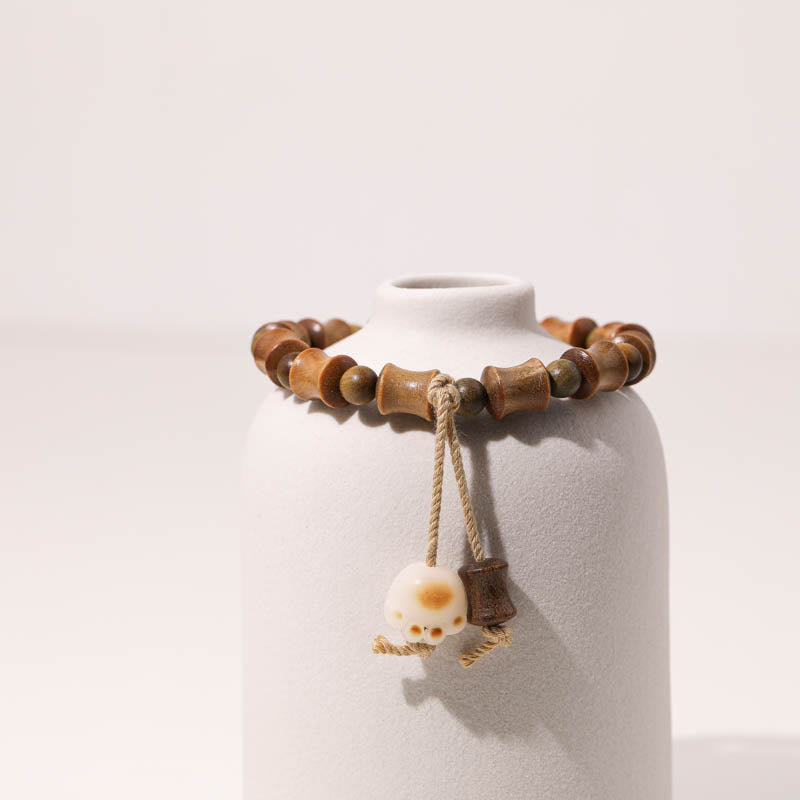 Buddha Stones Green Sandalwood Bodhi Seed Cat Claw Bamboo Peace Bracelet - image 3