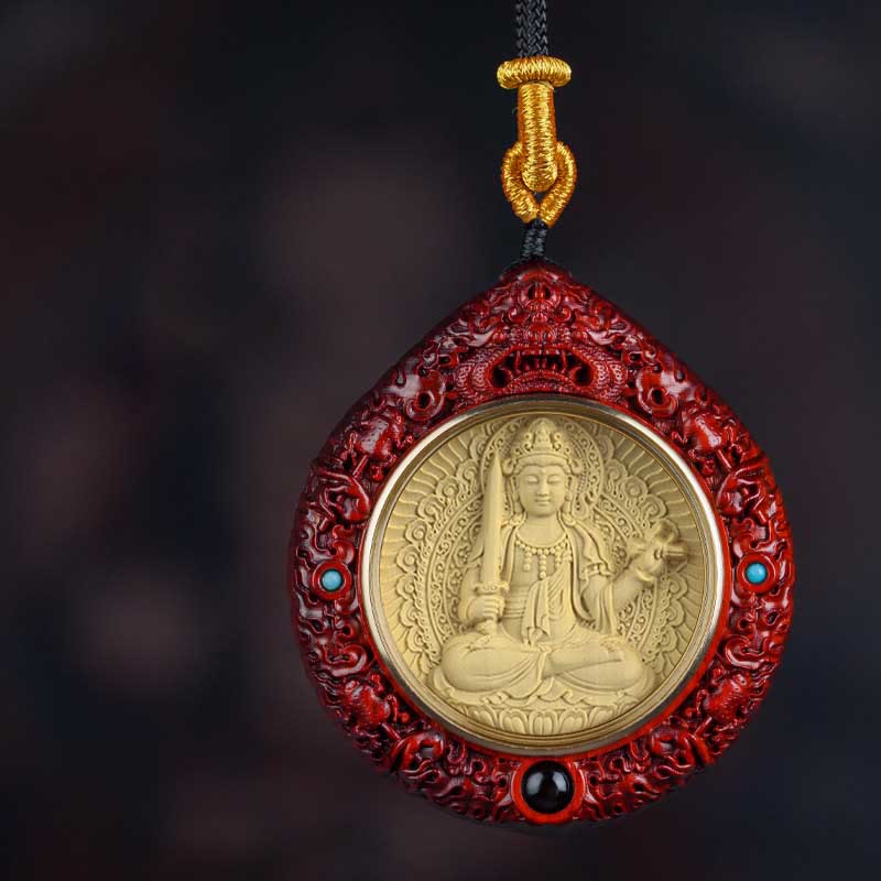 Buddha Stones Chinese Zodiac Natal Buddha Small Leaf Red Sandalwood Ebony Longevity Necklace Pendant  - Bodhisattva Conejo-Manjushri - Sándalo rojo de hoja pequeña - image 16