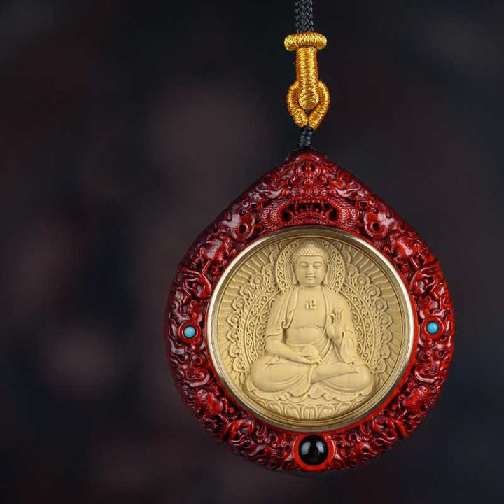 Buddha Stones Chinese Zodiac Natal Buddha Small Leaf Red Sandalwood Ebony Longevity Necklace Pendant  - Perro/Cerdo-Buda Amitabha - Sándalo rojo de hoja pequeña - image 13