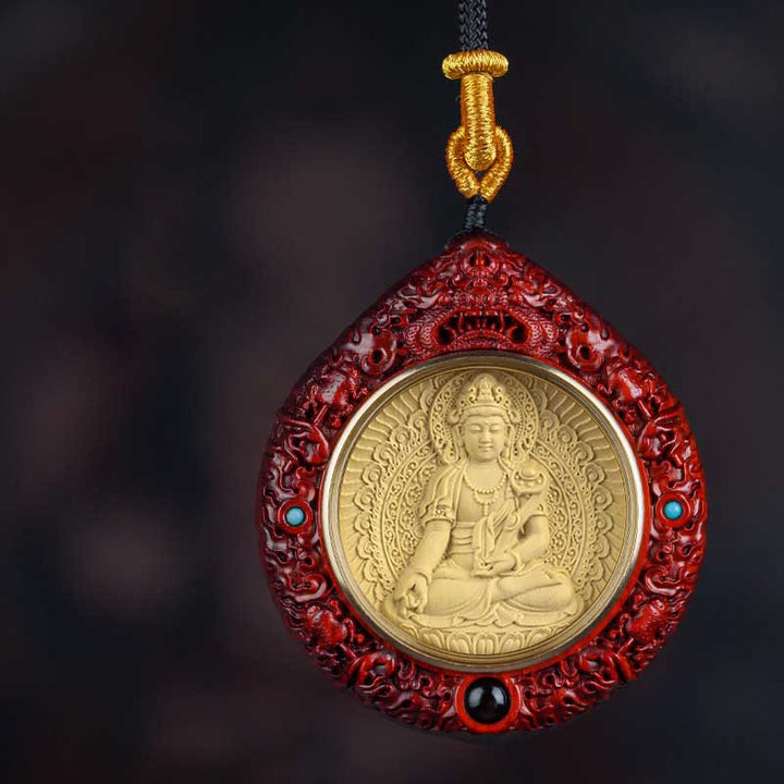 Buddha Stones Chinese Zodiac Natal Buddha Small Leaf Red Sandalwood Ebony Longevity Necklace Pendant  - Dragón/Serpiente-Samantabhadra Bodhisattva  - Sándalo rojo de hoja pequeña - image 14