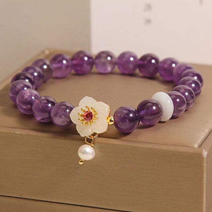 Pulsera de equilibrio con piedras naturales de Buda, amatista, ágata blanca y perla