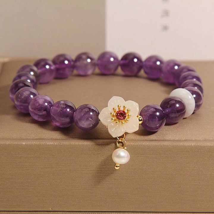 Pulsera de equilibrio con piedras naturales de Buda, amatista, ágata blanca y perla