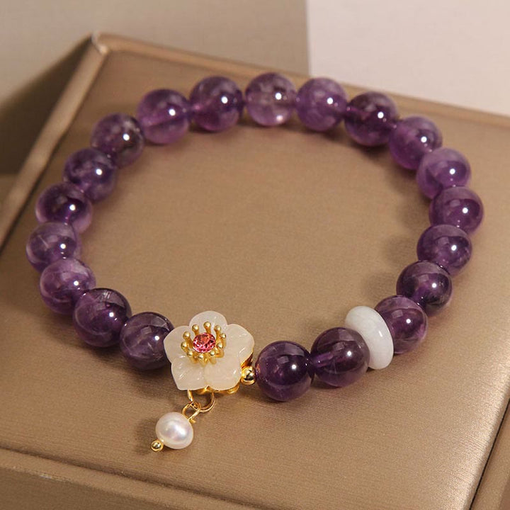 Pulsera de equilibrio con piedras naturales de Buda, amatista, ágata blanca y perla