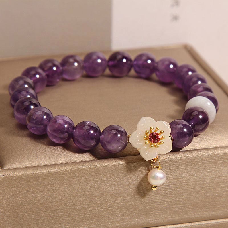 Pulsera de equilibrio con piedras naturales de Buda, amatista, ágata blanca y perla