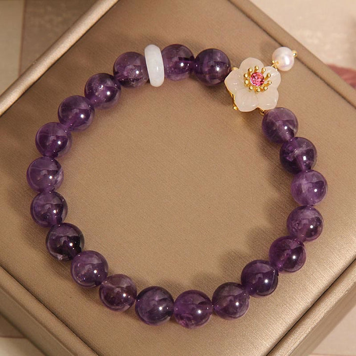 Pulsera de equilibrio con piedras naturales de Buda, amatista, ágata blanca y perla