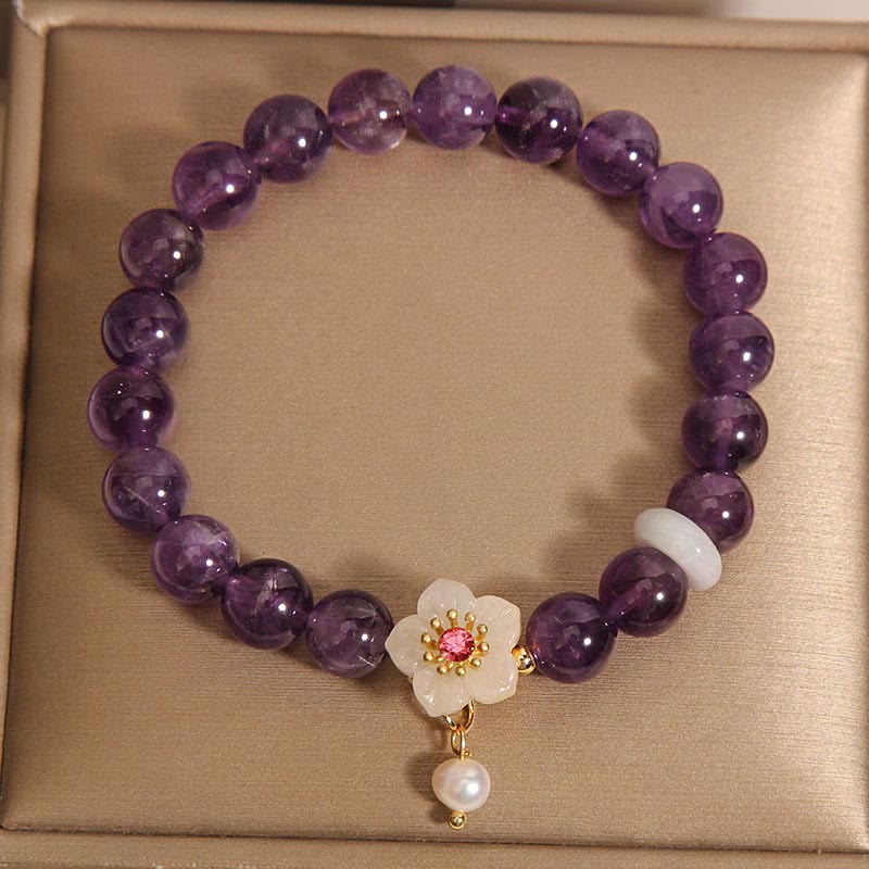 Pulsera de equilibrio con piedras naturales de Buda, amatista, ágata blanca y perla