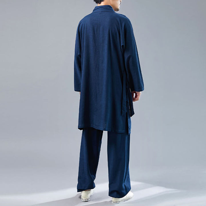 Juego de ropa de meditación Zen Tai Chi de algodón y lino, camisa de hombre de manga larga con cuello en V y pantalones, 2 piezas - image 33