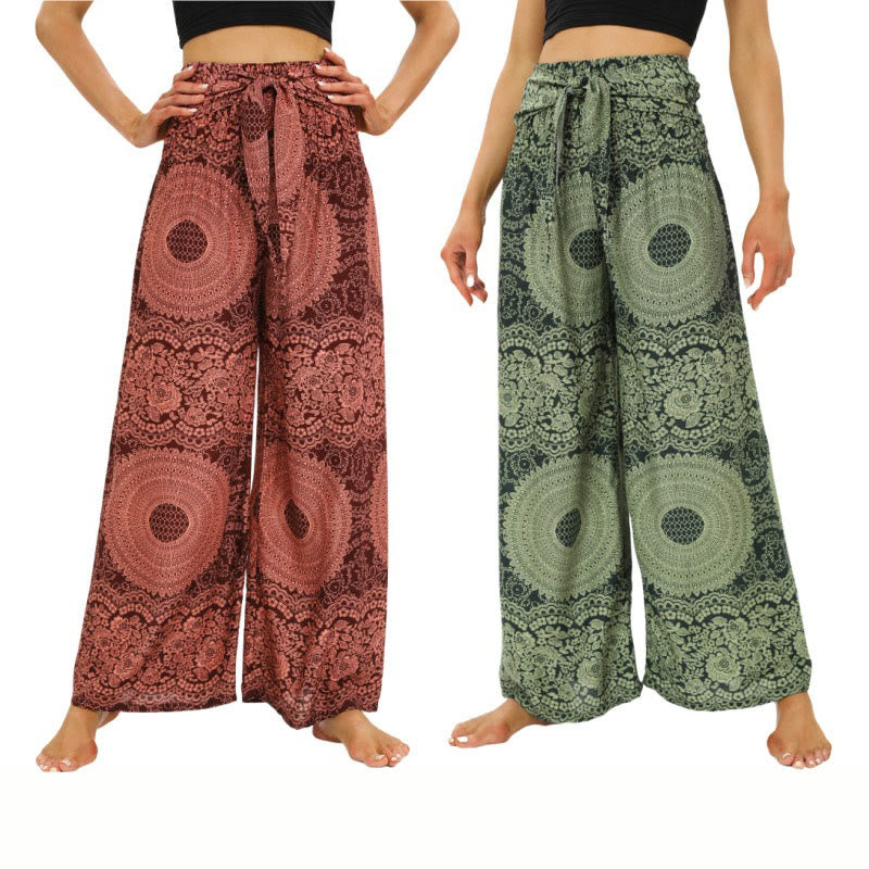 Pantalones anchos de encaje tipo boho con cordones Buddha Stones para mujeres, pantalones de yoga - image 0