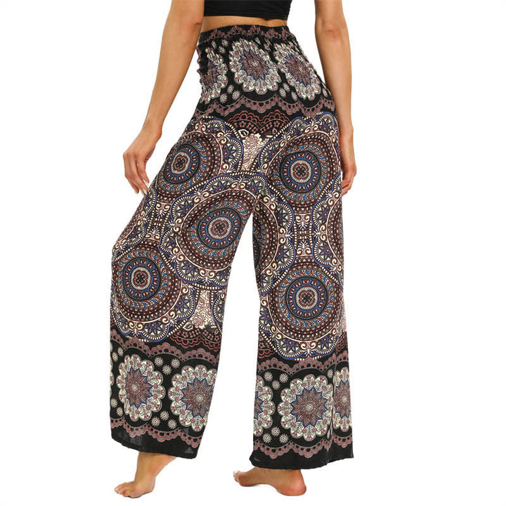 Pantalones anchos de pierna con cordones y estampado de mandala boho de piedras de Buda para mujer - image 3