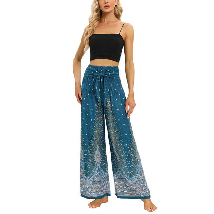 Pantalones anchos de encaje con plumas de pavo real bohemias de piedras de Buda Pantalones de yoga para mujer - image 15