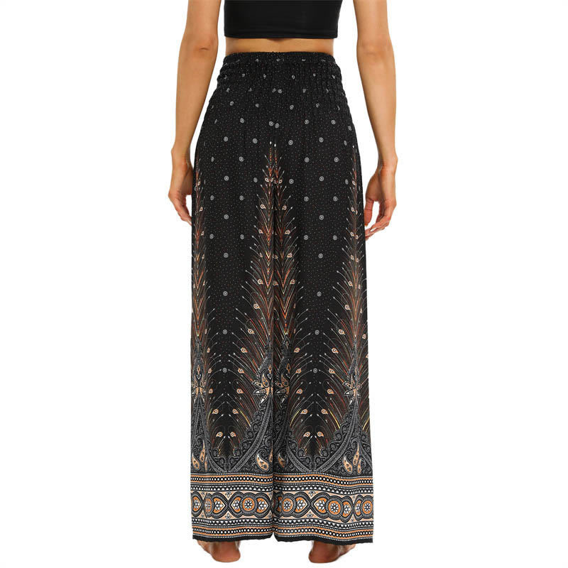 Pantalones anchos de encaje con plumas de pavo real bohemias de piedras de Buda Pantalones de yoga para mujer - image 3