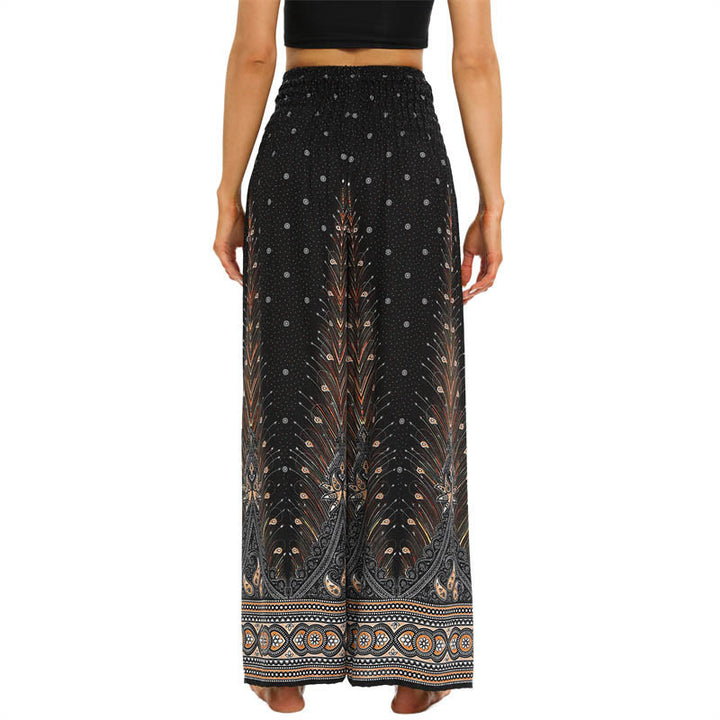 Pantalones anchos de encaje con plumas de pavo real bohemias de piedras de Buda Pantalones de yoga para mujer - image 3