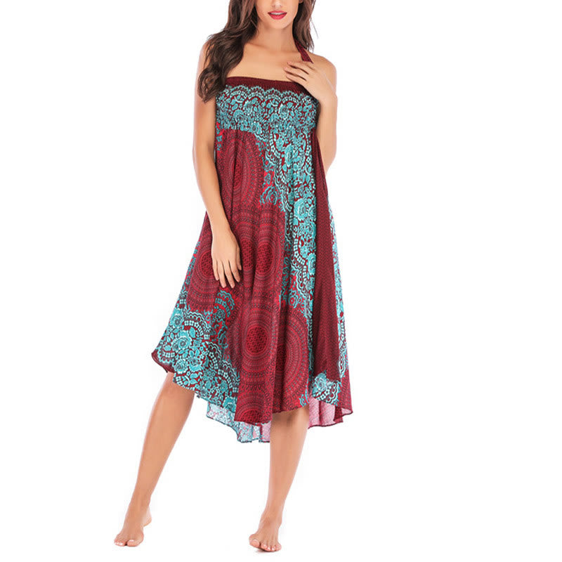 Buddha Stones Dos Estilos Vestido Bohemio Rosa de los Vientos Flor Vestido con Cordones - image 42