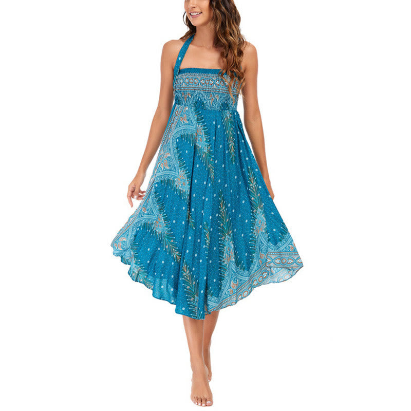 Buddha Stones Dos Estilos Usa Vestido Boho Verano Pluma de Pavo Real con Encaje - image 2