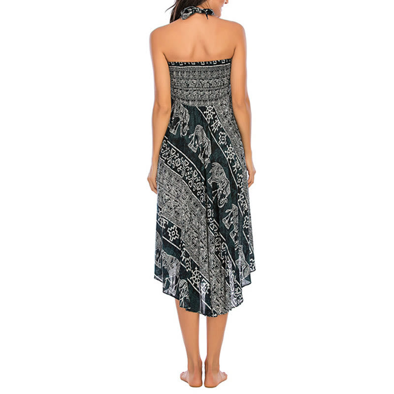 Buda Piedras Dos Estilos Vestir Boho Elefante Geometría Falda con Cordones Vestido - image 7