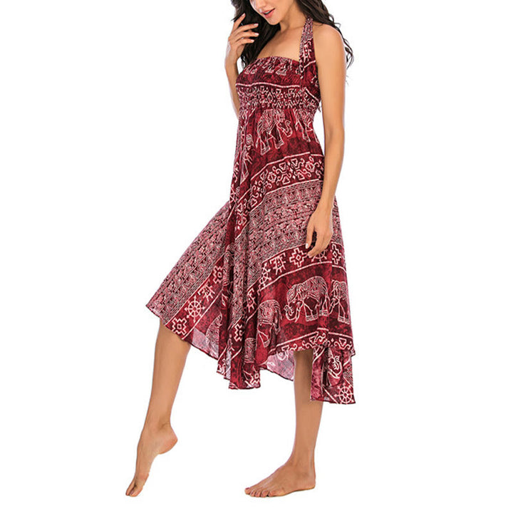 Buda Piedras Dos Estilos Vestir Boho Elefante Geometría Falda con Cordones Vestido - image 16