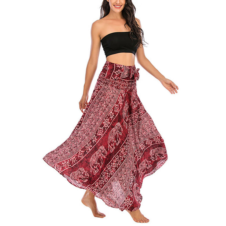 Buda Piedras Dos Estilos Vestir Boho Elefante Geometría Falda con Cordones Vestido - image 11