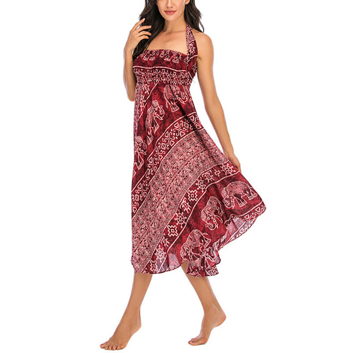 Buda Piedras Dos Estilos Vestir Boho Elefante Geometría Falda con Cordones Vestido - image 10