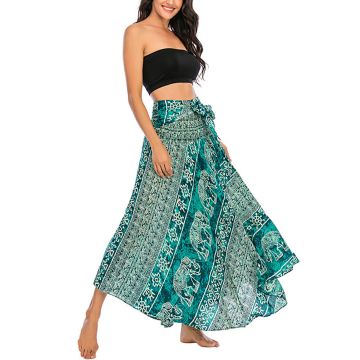 Buda Piedras Dos Estilos Vestir Boho Elefante Geometría Falda con Cordones Vestido - image 25