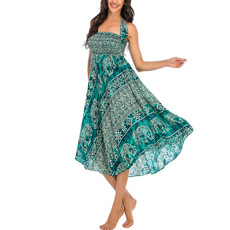 Buda Piedras Dos Estilos Vestir Boho Elefante Geometría Falda con Cordones Vestido - image 30