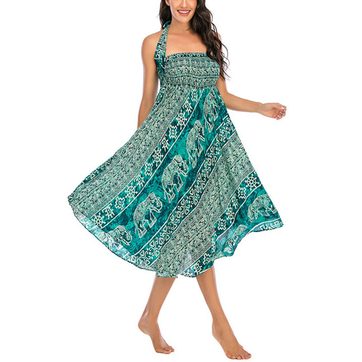 Buda Piedras Dos Estilos Vestir Boho Elefante Geometría Falda con Cordones Vestido - image 26