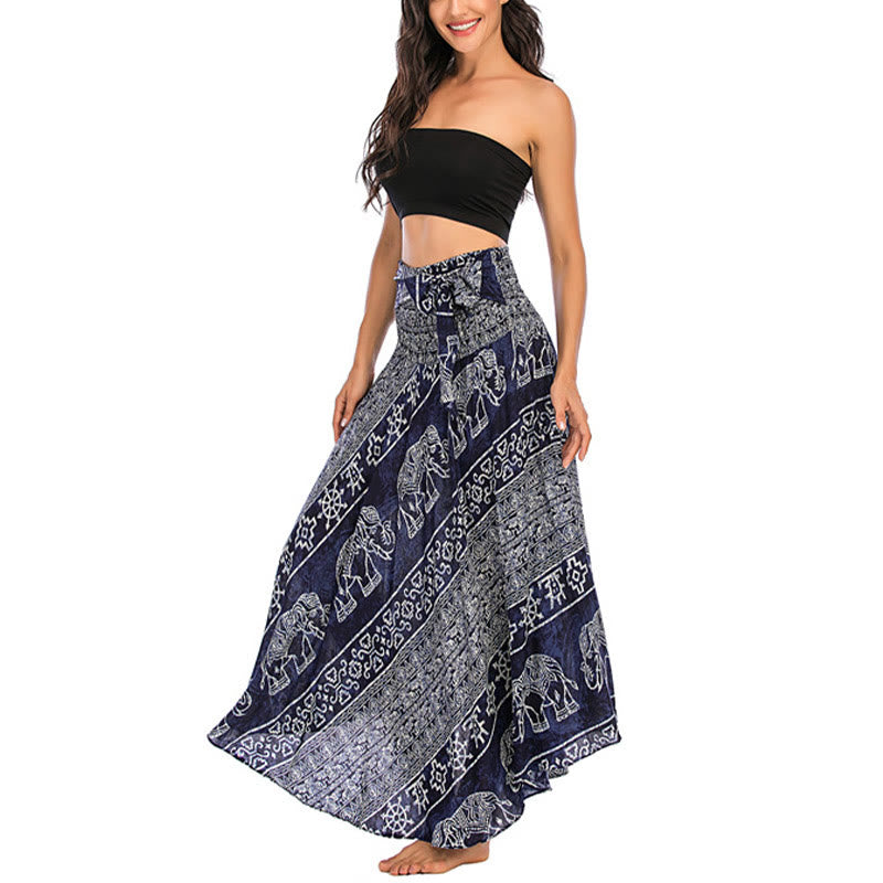 Buda Piedras Dos Estilos Vestir Boho Elefante Geometría Falda con Cordones Vestido - image 21