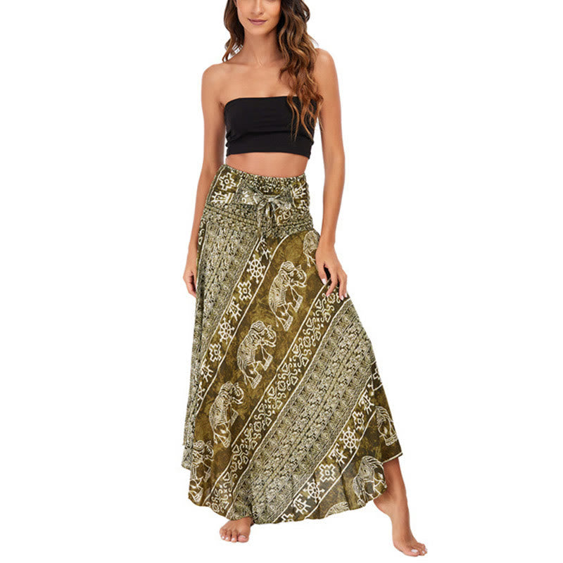 Buda Piedras Dos Estilos Vestir Boho Elefante Geometría Falda con Cordones Vestido - image 35