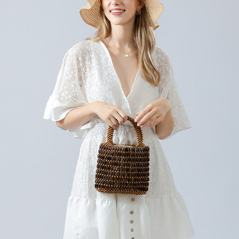 Bolso de mano de cuentas de madera hechas a mano de piedras de Buda