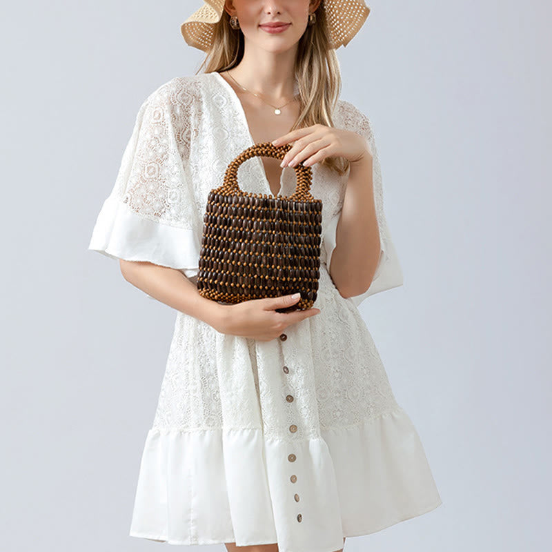 Bolso de mano de cuentas de madera hechas a mano de piedras de Buda