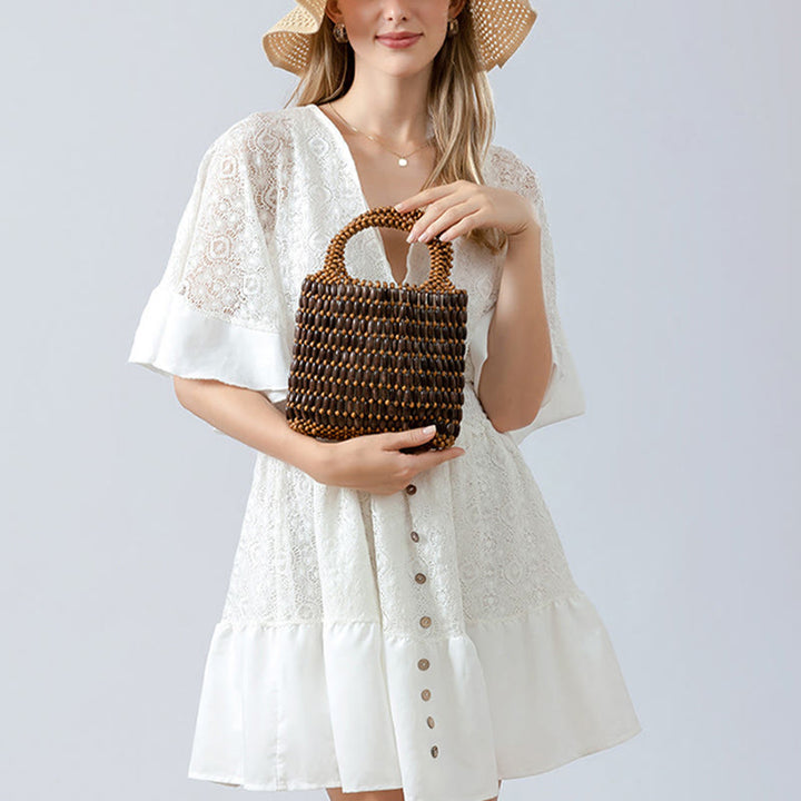 Bolso de mano de cuentas de madera hechas a mano de piedras de Buda