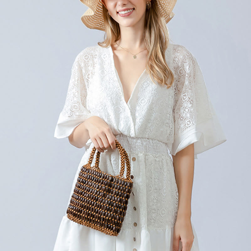 Bolso de mano de cuentas de madera hechas a mano de piedras de Buda